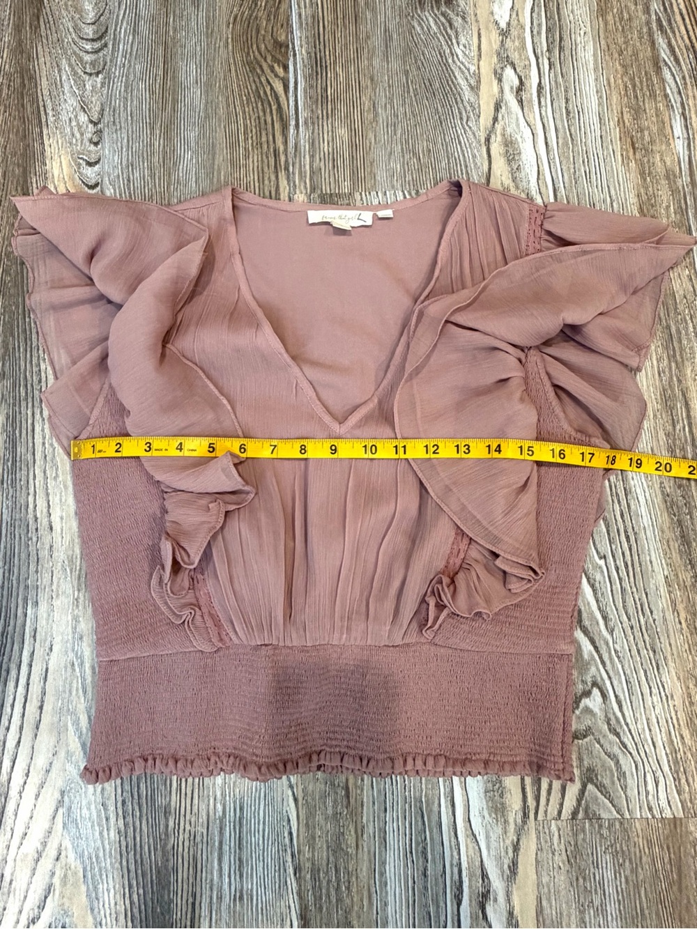 Anthropologie Forever That Girl Pink Smocked Ruffle Blouse V-Neck Size Small - Picture 8 of 9